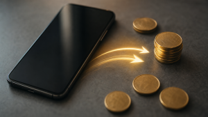Ilustração editorial de celular desligado e transferência bancária relacionada ao encerramento das bets no Brasil